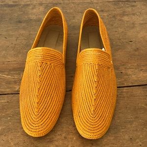 Woven Moroccan raffia moccasins. Gold, yellow color. Women’s size 10.